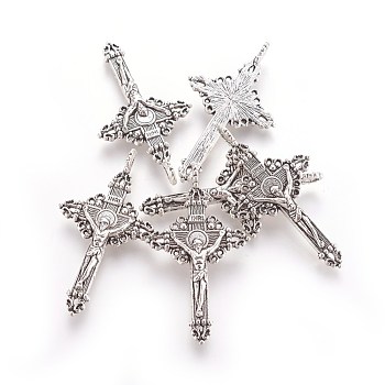 Alloy Pendants, For Easter, Cadmium Free, Nickel Free and Lead Free, Crucifix Cross Pendant, Antique Silver Color, 50x28x3mm, Hole: 3mm