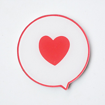 Acrylic Safety Brooches, with Iron Pin, Flat Round with Heart, Red, 40x38x8mm, Pin: 0.7mm
