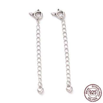 925 Sterling Silver Chain Extenders, with Spring Ring Clasps & Charms, Heart, Antique Silver, 60x5.7mm, Hole: 1.5mm