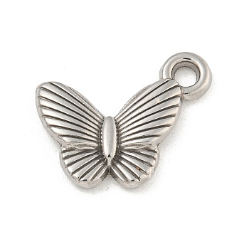 Non-Tarnish 304 Stainless Steel Pendants, Butterfly Charm, Stainless Steel Color, 15.5x18.5x2.5mm, Hole: 2mm