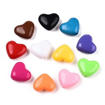 Opaque Acrylic Beads, Peach Heart, Mixed Color, 16x19x8.5mm, Hole: 2mm, about 332pcs/500g