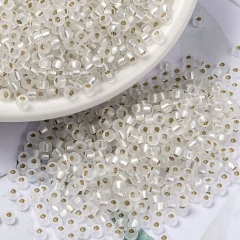 MIYUKI Round Rocailles Beads, Japanese Seed Beads, 8/0, (RR1901) Semi-Frosted Silverlined Crystal, 3mm, Hole: 1mm, about 422~455pcs/10g