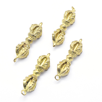 Brass Pendants, Dorje Vajra for Buddha Jewelry, Lead Free & Cadmium Free & Nickel Free, Raw(Unplated), 32x10x9.5mm, Hole: 2mm