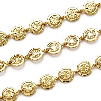 Handmade Brass Link Chains, with Lampwork and Spool, Long-Lasting Plated, Unwelded, Golden, Links: 9x6.2x2.4mm