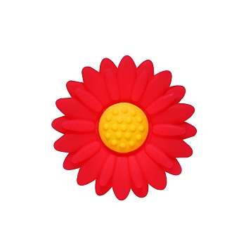 Food Grade Eco-Friendly Silicone Focal Beads, Chewing Beads For Teethers, DIY Nursing Necklaces Making, Daisy, Red, 20x20mm