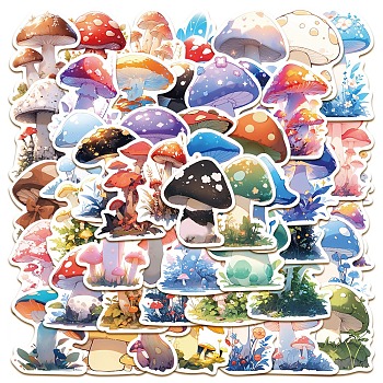 50Pcs Colorful Cartoon Mushroom PVC Stickers, Vinyl Waterproof Decals, for Water Bottles Laptop Phone Skateboard Decoration, Mixed Color, 40~70mm