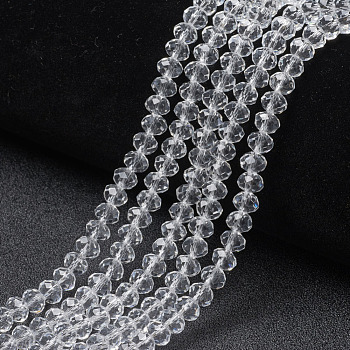 Glass Beads Strands, Faceted, Rondelle, Clear, 10x8mm, Hole: 1mm, about 65~66pcs/strand, 20.8~21.2 inch(53~54cm)