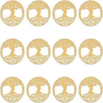 Self Adhesive Brass Stickers, Scrapbooking Stickers, for Epoxy Resin Crafts, Tree of Life Pattern, 34x35x0.3mm, 16pcs/box