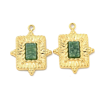 PVD Vacuum Plating 304 Stainless Steel Pendants, Natural African Turquoise(Jasper) Rectangle Charms, Real 18K Gold Plated, 19x14x2.5mm, Hole: 1.2mm