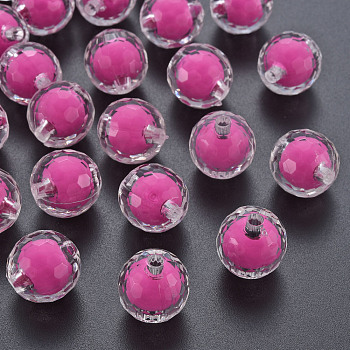 Transparent Acrylic Beads, Bead in Bead, Faceted, Round, Camellia, 16mm, Hole: 3mm, about 205pcs/500g