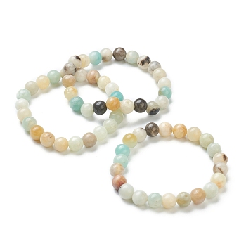 Natural Amazonite Beaded Stretch Bracelets, Round, Beads: 8~8.5mm, Inner Diameter: 2-1/8 inch(5.5cm)
