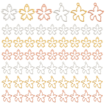 120Pcs 6 Styles Alloy Open Back Bezel Pendants, Starfish & Flower Charms for Resin, Epoxy Resin Jewelry Making, Mixed Color, 22.5~26.5x22x1~2mm, hole: 1~2mm, 20pcs/style
