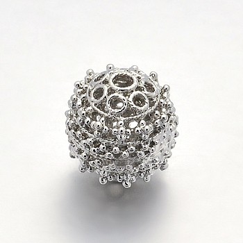 Round Alloy Hollow Filigree Beads, Filigree Ball, Platinum, 13.5x14mm, Hole: 2mm