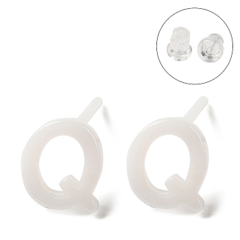 Hypoallergenic Bioceramics Zirconia Ceramic Stud Earrings, No Fading and Nickel Free, Alphabet, Letter Q, 7x6mm