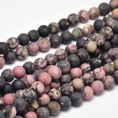 Frosted Natural Rhodonite Round Bead Strands(G-F266-13-8mm)-1
