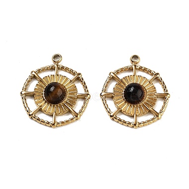 Real 18K Gold Plated Flat Round Tiger Eye Pendants