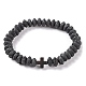 Cross Synthetic Non-magnetic Hematite & Rondelle Natural Lava Rock Beaded Stretch Bracelets for Women(BJEW-Q345-01)-1