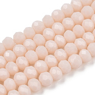Opaque Solid Color Glass Beads Strands, Faceted, Rondelle, Creamy White, 4x3mm, Hole: 0.4mm(EGLA-A034-P4mm-D17)