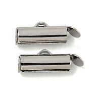 Brass Slide On End Clasp Tubes, Slider End Caps, with Pendant Bails, Real Platinum Plated, 5.5x16x4mm, Hole: 0.9mm(KK-N254-119P-01)