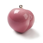 Acrylic Pendants, with Iron Finding, Peach Charm, Golden, 23x22.5x22.5mm, Hole: 1.6mm(FIND-B017-02G)