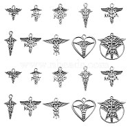100Pcs 10 Styles Tibetan Style Alloy LPN Caduceus Medical Symbol Charms, Cadmium Free & Lead Free, Wing with Snake, Antique Silver, 14~26x12~26x1~2.5mm, Hole: 1.4mm, 10pcs/style(TIBEP-CJ0002-58)