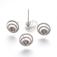 304 Stainless Steel Ear Stud Components, Flat Round, Stainless Steel Color, 13mm, Flat Round: 9x2mm, Tray: 3mm, Pin: 0.7mm(STAS-G187-08P)
