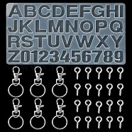 DIY Keychain Making Kits, Inclduing Number and Letter Design DIY Silicone Molds, Alloy Swivel Clasps, Iron Key Rings & Screw Eye Pin Peg Bails, White(DIY-YW0006-60)