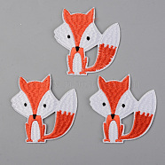 Computerized Embroidery Cloth Iron on/Sew on Patches, Appliques, Costume Accessories, Fox, Orange Red, 65x63x1.5mm(X-DIY-S040-035)