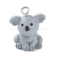 Opaque Resin Pendants, Animal Charms with Platinum Plated Iron Loops, Koala, 19x16.5x14.5mm, Hole: 2mm(RESI-Z014-01C)