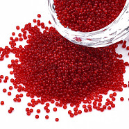 15/0 Transparent Czech Glass Seed Beads, Round, FireBrick, 1.5x1mm, Hole: 0.5mm, about 500g/bag(SEED-N004-004-27)