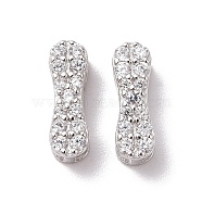 925 Sterling Silver Micro Pave Cubic Zirconia Beads, Real Platinum Plated, Letter I, 9x3x3mm, Hole: 2.5x1.5mm(STER-Z005-15P-I)