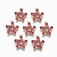 Brass Micro Pave Cubic Zirconia Charms, Light Gold, Long-Lasting Plated, Cadmium Free & Lead Free, Star, Cerise, 14x12x3mm, Hole: 1.2mm(X-KK-S359-021B-RS)