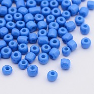 Baking Paint Glass Seed Beads, Dodger Blue, 6/0, 4~5x3~4mm, Hole: 1~2mm, about 450pcs/50g, 50g/bag, 18bags/2pound(SEED-US0003-4mm-K17)
