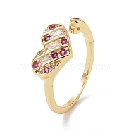 Violet Cubic Zirconia Heart Open Ring, Brass Jewelry for Women, Cadmium Free & Lead Free, Real 18K Gold Plated, US Size 5 1/2(16.1mm)(RJEW-P032-30G)