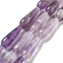 Natural Amethyst Beads Strands, Teardrop, 30~30.5x10~10.5mm, Hole: 1.4mm, about 6pcs/strand, 7.13~7.20 inch(18.1~18.3cm)(G-P528-H15-01)