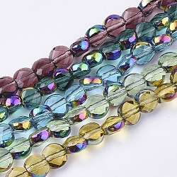 Electroplate Glass Beads Strands, Multi-color Plated, Faceted, Flat Round, Mixed Color, 5.5~6x3.5~4mm, Hole: 1mm, about 98~100pcs/strand, 22 inch(EGLA-S187-02)