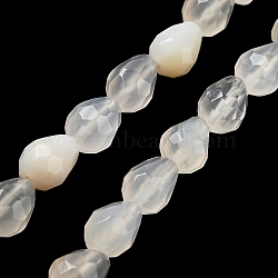 Natural White Agate Beads Strands, Faceted Teardrop, 10x7mm, Hole: 1.2mm, about 20pcs/strand, 7.87''(20cm)(G-P520-B03-01)