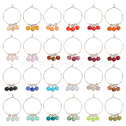 24Pcs 24 Colors Acrylic Imitation Gemstone Beaded Tassel Wine Glass Charms, Goblet Marker, with Brass Wine Glass Charm Rings, Mixed Color, 39mm, 1pc/color(AJEW-BC0004-09)