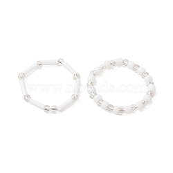 Glass Beads Stretch Rings for Women, with Elastic Crystal Thread, White, 3mm, Inner Diameter: 20mm, 2pcs/set(RJEW-JR00691)