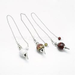 Natural & Synthetic Mixed Stone Sphere Dowsing Pendulums, with Iron Cable Chains & Lobster Claw Clasps, 275mm(G-T010-24)