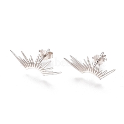 925 Sterling Silver Stud Earrings, Carved with S925, with Ear Nuts, Platinum, 18.5x8.7mm, Pin: 0.6mm(EJEW-AA00271-31P)