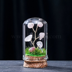 Natural Rose Quartz Display Decorations, Miniature Plants, with Glass Cloche Bell Jar Terrarium and Cork Base, Tree, 30x57mm(G-PW0004-25C)