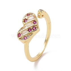 Violet Cubic Zirconia Heart Open Ring, Brass Jewelry for Women, Cadmium Free & Lead Free, Real 18K Gold Plated, US Size 5 1/2(16.1mm)(RJEW-P032-30G)