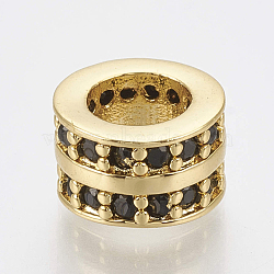 Brass Micro Pave Cubic Zirconia Beads, Large Hole Beads, Column, Black, Golden, 8.5x5.5mm, Hole: 5mm(ZIRC-S058-86G)