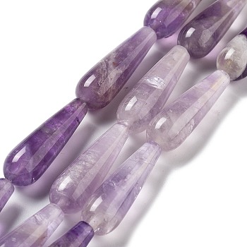Natural Amethyst Beads Strands, Teardrop, 30~30.5x10~10.5mm, Hole: 1.4mm, about 6pcs/strand, 7.13~7.20 inch(18.1~18.3cm)