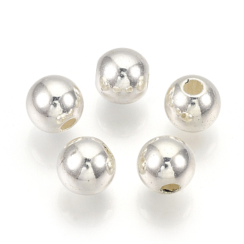 ABS Plastic Beads, Round, Silver Color Plated, 9.5~10x9mm, Hole: 1.6~2mm, about 1000pcs/500g