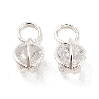 Rack Plating Brass Clear Cubic Zirconia Pendants, Long-Lasting Plated, Cadmium Free & Lead Free, with Jump Ring, Diamond, Silver, 10x7mm, Hole: 3.5mm