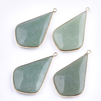 Natural Green Aventurine Big Pendants, with Brass Findings, Arrows, Golden, 51~53x30~32x7~8mm, Hole: 2mm