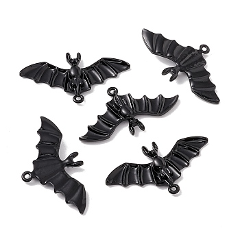 Halloween Alloy Enamel Pendants, Bat, Black, 22.5x41.5x3mm, Hole: 1.7mm