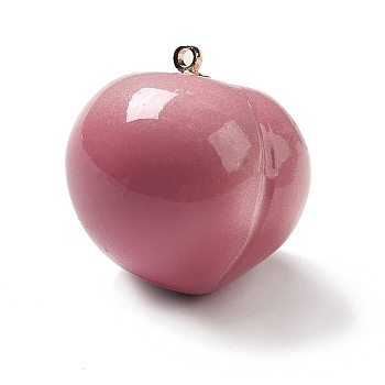 Acrylic Pendants, with Iron Finding, Peach Charm, Golden, 23x22.5x22.5mm, Hole: 1.6mm